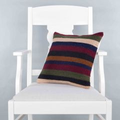 Modern Classical Rug Patterned Hand Woven Cushion - 40x40 - Colorful Pillows, Wool Pillows