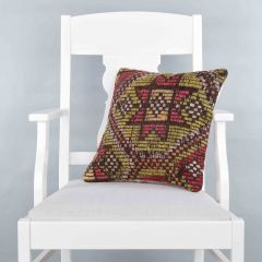 Modern Classical Rug Patterned Hand Woven Cushion - 40x40 - Colorful Pillows, Wool Pillows