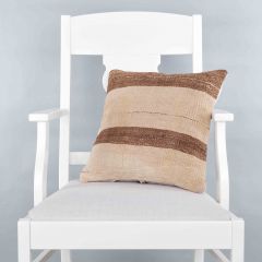 Modern Classical Rug Patterned Hand Woven Cushion - 40x40 - Beige Pillows, Wool Pillows