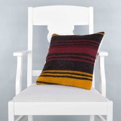 Modern Classical Rug Patterned Hand Woven Cushion - 40x40 - Colorful Pillows, Wool Pillows