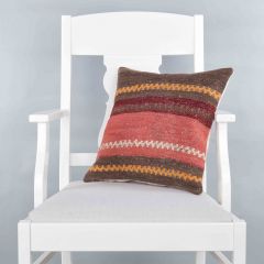 Modern Classical Rug Patterned Hand Woven Cushion - 40x40 - Colorful Pillows, Wool Pillows