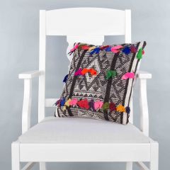 Modern Classical Rug Patterned Hand Woven Cushion - 40x40 - Black & White Pillows, Wool Pillows