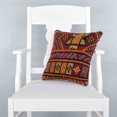 Modern Classical Rug Patterned Hand Woven Cushion - 40x40 - Colorful Pillows, Wool Pillows