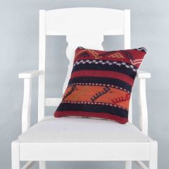 Modern Classical Rug Patterned Hand Woven Cushion - 40x40 - Colorful Pillows, Wool Pillows