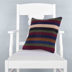 Modern Classical Rug Patterned Hand Woven Cushion - 40x40 - Colorful Pillows, Wool Pillows