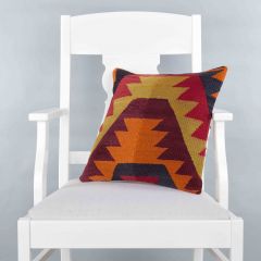 Modern Classical Rug Patterned Hand Woven Cushion - 40x40 - Colorful Pillows, Wool Pillows