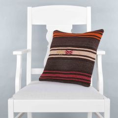 Modern Classical Rug Patterned Hand Woven Cushion - 40x40 - Colorful Pillows, Wool Pillows