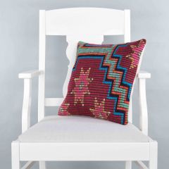 Modern Classical Rug Patterned Hand Woven Cushion - 40x40 - Colorful Pillows, Wool Pillows