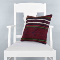 Modern Classical Rug Patterned Hand Woven Cushion - 40x40 - Colorful Pillows, Wool Pillows