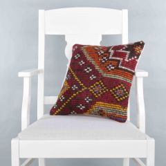 Modern Classical Rug Patterned Hand Woven Cushion - 40x40 - Colorful Pillows, Wool Pillows