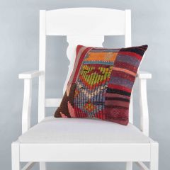 Modern Classical Rug Patterned Hand Woven Cushion - 40x40 - Colorful Pillows, Wool Pillows