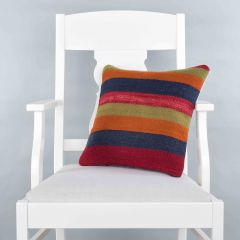 Modern Classical Rug Patterned Hand Woven Cushion - 40x40 - Colorful Pillows, Wool Pillows