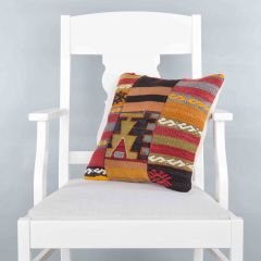 Modern Classical Rug Patterned Hand Woven Cushion - 40x40 - Colorful Pillows, Wool Pillows