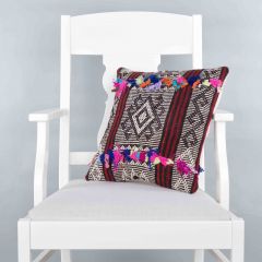 Modern Classical Rug Patterned Hand Woven Cushion - 40x40 - Colorful Pillows, Wool Pillows