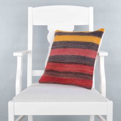 Modern Classical Rug Patterned Hand Woven Cushion - 40x40 - Colorful Pillows, Wool Pillows