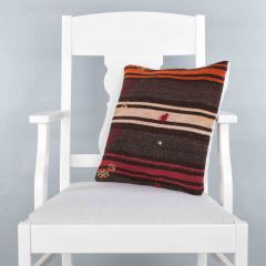 Modern Classical Rug Patterned Hand Woven Cushion - 40x40 - Colorful Pillows, Wool Pillows