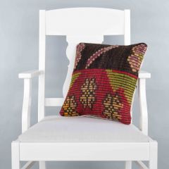 Modern Classical Rug Patterned Hand Woven Cushion - 40x40 - Colorful Pillows, Wool Pillows