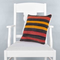Modern Classical Rug Patterned Hand Woven Cushion - 40x40 - Colorful Pillows, Wool Pillows