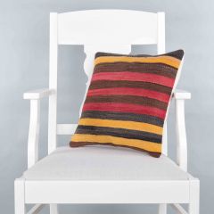 Modern Classical Rug Patterned Hand Woven Cushion - 40x40 - Colorful Pillows, Wool Pillows