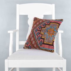Modern Classical Rug Patterned Hand Woven Cushion - 40x40 - Colorful Pillows, Wool Pillows