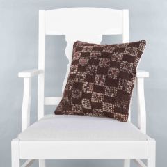 Modern Classical Rug Patterned Hand Woven Cushion - 40x40 - Brown Pillows, Wool Pillows