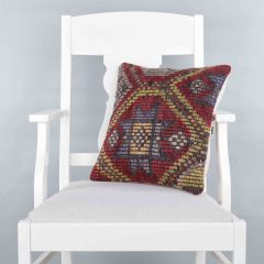 Modern Classical Rug Patterned Hand Woven Cushion - 40x40 -  Pillows, Wool Pillows