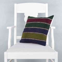 Modern Classical Rug Patterned Hand Woven Cushion - 40x40 - Colorful Pillows, Wool Pillows