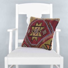 Modern Classical Rug Patterned Hand Woven Cushion - 40x40 - Colorful Pillows, Wool Pillows