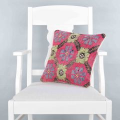 Modern Classical Rug Patterned Hand Woven Cushion - 40x40 - Colorful Pillows, Wool Pillows