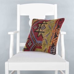 Modern Classical Rug Patterned Hand Woven Cushion - 40x40 - Colorful Pillows, Wool Pillows