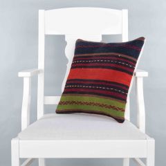 Modern Classical Rug Patterned Hand Woven Cushion - 40x40 - Colorful Pillows, Wool Pillows