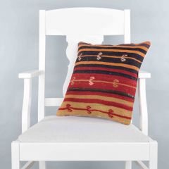 Modern Classical Rug Patterned Hand Woven Cushion - 40x40 - Colorful Pillows, Wool Pillows