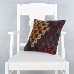 Modern Classical Rug Patterned Hand Woven Cushion - 40x40 - Colorful Pillows, Wool Pillows