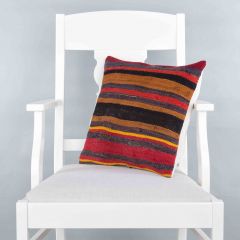 Modern Classical Rug Patterned Hand Woven Cushion - 40x40 - Colorful Pillows, Wool Pillows