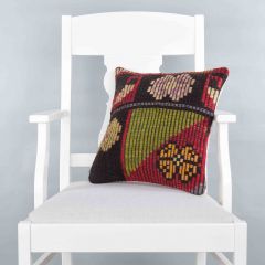 Modern Classical Rug Patterned Hand Woven Cushion - 40x40 - Colorful Pillows, Wool Pillows