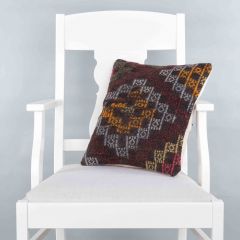 Modern Classical Rug Patterned Hand Woven Cushion - 40x40 - Colorful Pillows, Wool Pillows