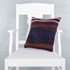 Modern Classical Rug Patterned Hand Woven Cushion - 40x40 - Colorful Pillows, Wool Pillows