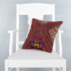 Modern Classical Rug Patterned Hand Woven Cushion - 40x40 - Colorful Pillows, Wool Pillows