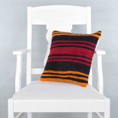 Modern Classical Rug Patterned Hand Woven Cushion - 40x40 - Colorful Pillows, Wool Pillows