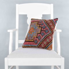 Modern Classical Rug Patterned Hand Woven Cushion - 40x40 - Colorful Pillows, Wool Pillows