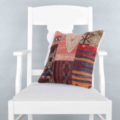 Modern Classical Rug Patterned Hand Woven Cushion - 40x40 - Colorful Pillows, Wool Pillows