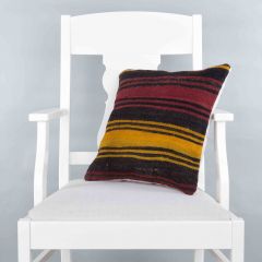 Modern Classical Rug Patterned Hand Woven Cushion - 40x40 - Colorful Pillows, Wool Pillows