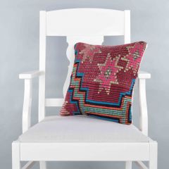 Modern Classical Rug Patterned Hand Woven Cushion - 40x40 - Colorful Pillows, Wool Pillows