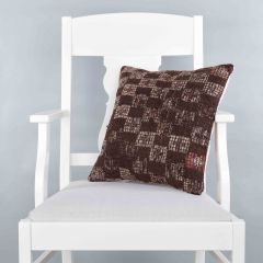 Modern Classical Rug Patterned Hand Woven Cushion - 40x40 - Brown Pillows, Wool Pillows