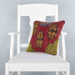 Modern Classical Rug Patterned Hand Woven Cushion - 40x40 - Colorful Pillows, Wool Pillows