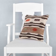 Rug Pillow Unique Hand Woven Pillow  - 40x40 - Beige pillows, Wool pillows