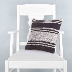 Rug Pillow Unique Hand Woven Pillow  - 40x40 - Black & White pillows, Wool pillows