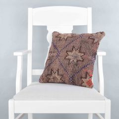 Classic Anatolian Motif Pillow Hand Woven Rug Pillow  - 40x40 - Brown pillows, Wool pillows