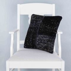 Black Hand Woven PATCHWORK throw pillow - 45x45 - Black Pillows, Wool Pillows