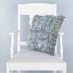 Light blue handwoven PATCHWORK throw pillow - 45x45 - Blue Pillows, Wool Pillows